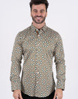 Small Print Satin Cotton/Spandex Long Sleeve Shirt