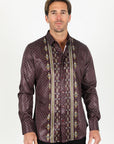 Mens Modern Fit Stretch Aztec Foiled Shirt - Wine