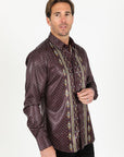 Mens Modern Fit Stretch Aztec Foiled Shirt - Wine