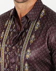 Mens Modern Fit Stretch Aztec Foiled Shirt - Wine