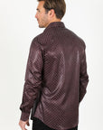 Mens Modern Fit Stretch Aztec Foiled Shirt - Wine