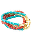 Mesa Blue Magnesite and Red Coral Golden Bracelet Set