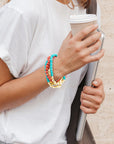 Mesa Blue Magnesite and Red Coral Golden Bracelet Set