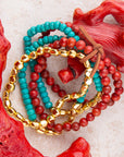 Mesa Blue Magnesite and Red Coral Golden Bracelet Set