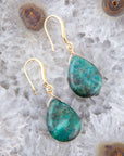 Mix of Blue and Green Chrysocolla Golden Drop Earrings