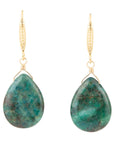 Mix of Blue and Green Chrysocolla Golden Drop Earrings