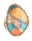 Modern Edge Turquoise and Spiny Oyster Shell Matrix Stone Golden Ring