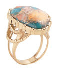 Modern Edge Turquoise and Spiny Oyster Shell Matrix Stone Golden Ring