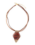 Modern Red Jasper and Golden Pendant Necklace
