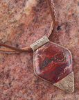Modern Red Jasper and Golden Pendant Necklace