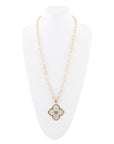 Maltese Cross White Mother of Pearl Golden Chain Pendant Necklace