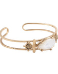 White Mother of Pearl Open Golden Cuff Bracelet
