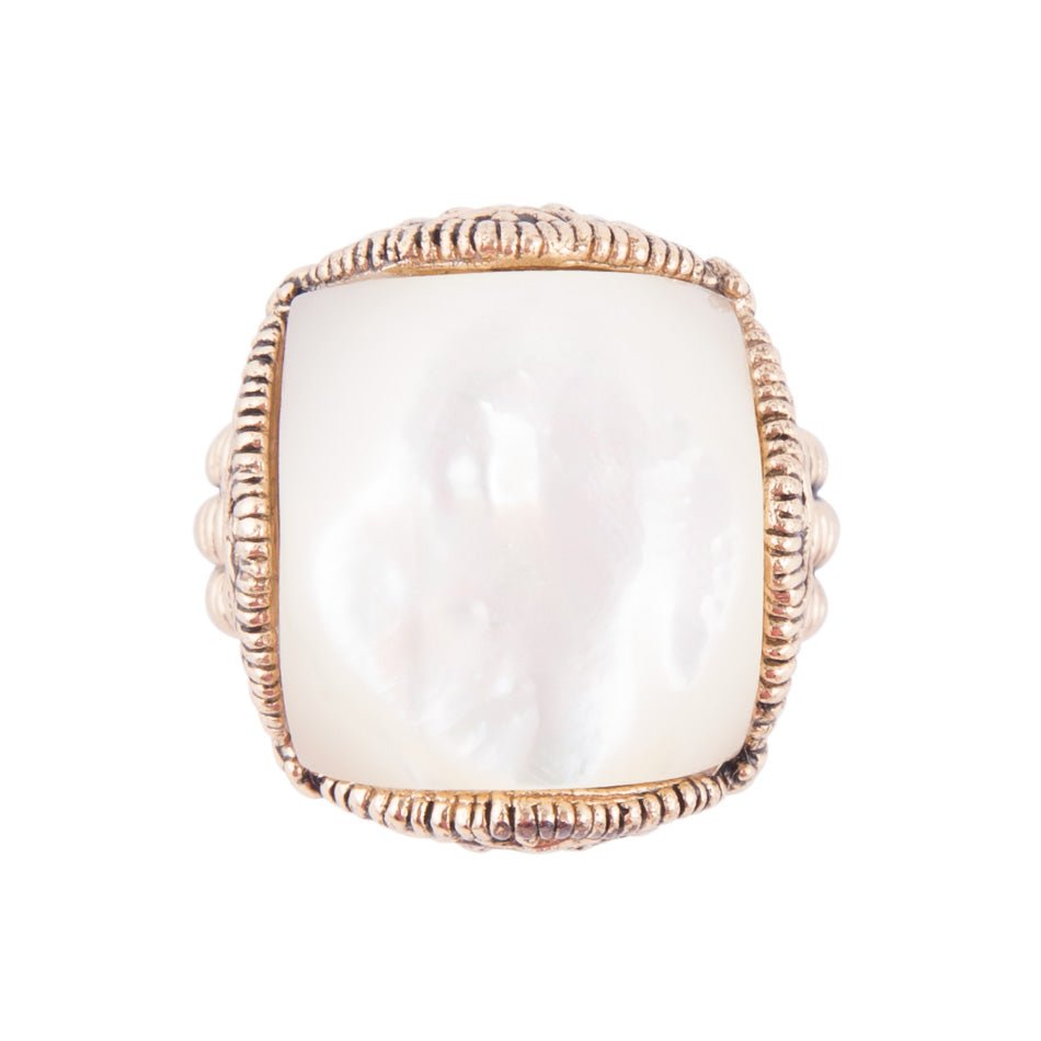 White Mother of Pearl Square Golden Ring