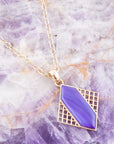 Motif Purple Agate and Golden Bronze Pendant Necklace