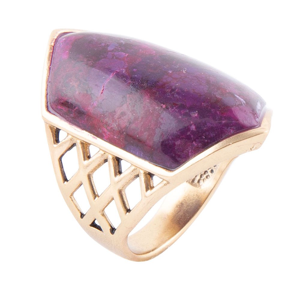 Motif Purple Turquoise and Golden Bronze Ring