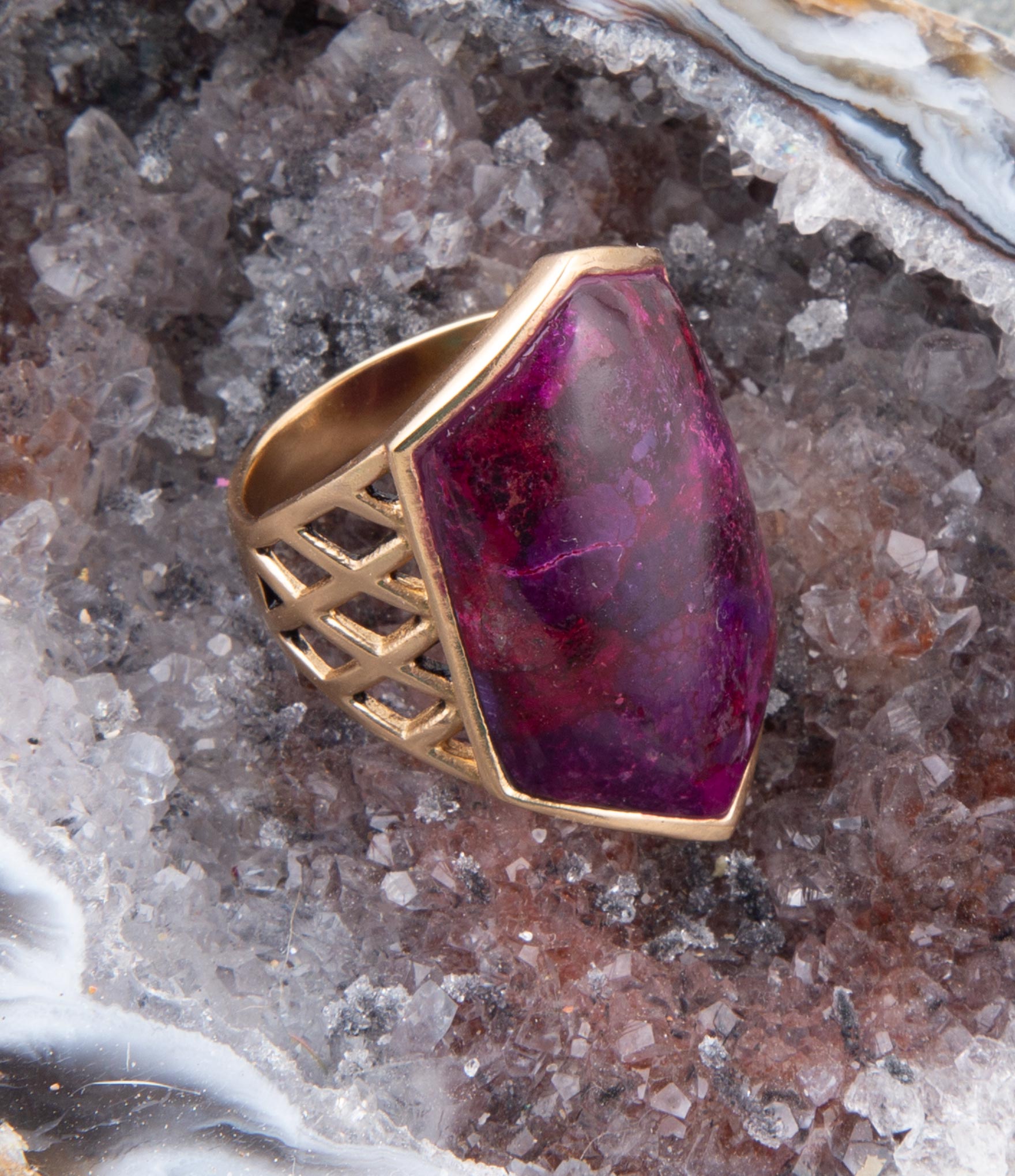 Motif Purple Turquoise and Golden Bronze Ring