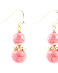 Mottled Pink Jade Golden Drop Earrings