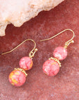 Mottled Pink Jade Golden Drop Earrings