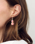 Mottled Pink Jade Golden Drop Earrings