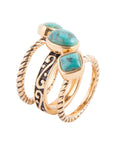 Multi-Shape Blue Turquoise and Golden Trio Ring Set