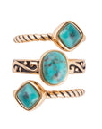 Multi-Shape Blue Turquoise and Golden Trio Ring Set