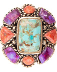 Blue Turquoise Colorful Floral Golden Ring