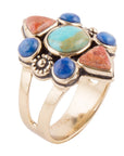 Blue Turquoise and Colorful Multi-Stone Golden Statement Ring