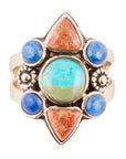 Blue Turquoise and Colorful Multi-Stone Golden Statement Ring