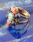 Blue Turquoise and Colorful Multi-Stone Golden Statement Ring