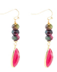 Jeweled Multicolor Tiger's Eye and Pink Agate Golden Drop Earrings