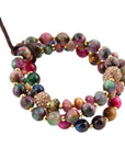 Jeweled Multicolor Tiger's Eye Triple Strand Golden Bracelet Set