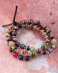 Jeweled Multicolor Tiger's Eye Triple Strand Golden Bracelet Set