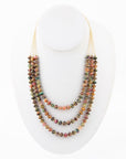 Jeweled Multi-Color Tiger's Eye Triple Strand Golden Necklace