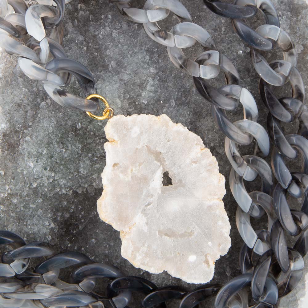 Natural White Druzy Marbled Resin Necklace