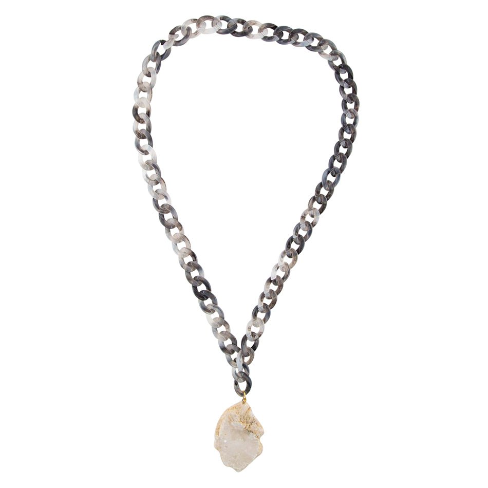 Natural White Druzy Marbled Resin Necklace