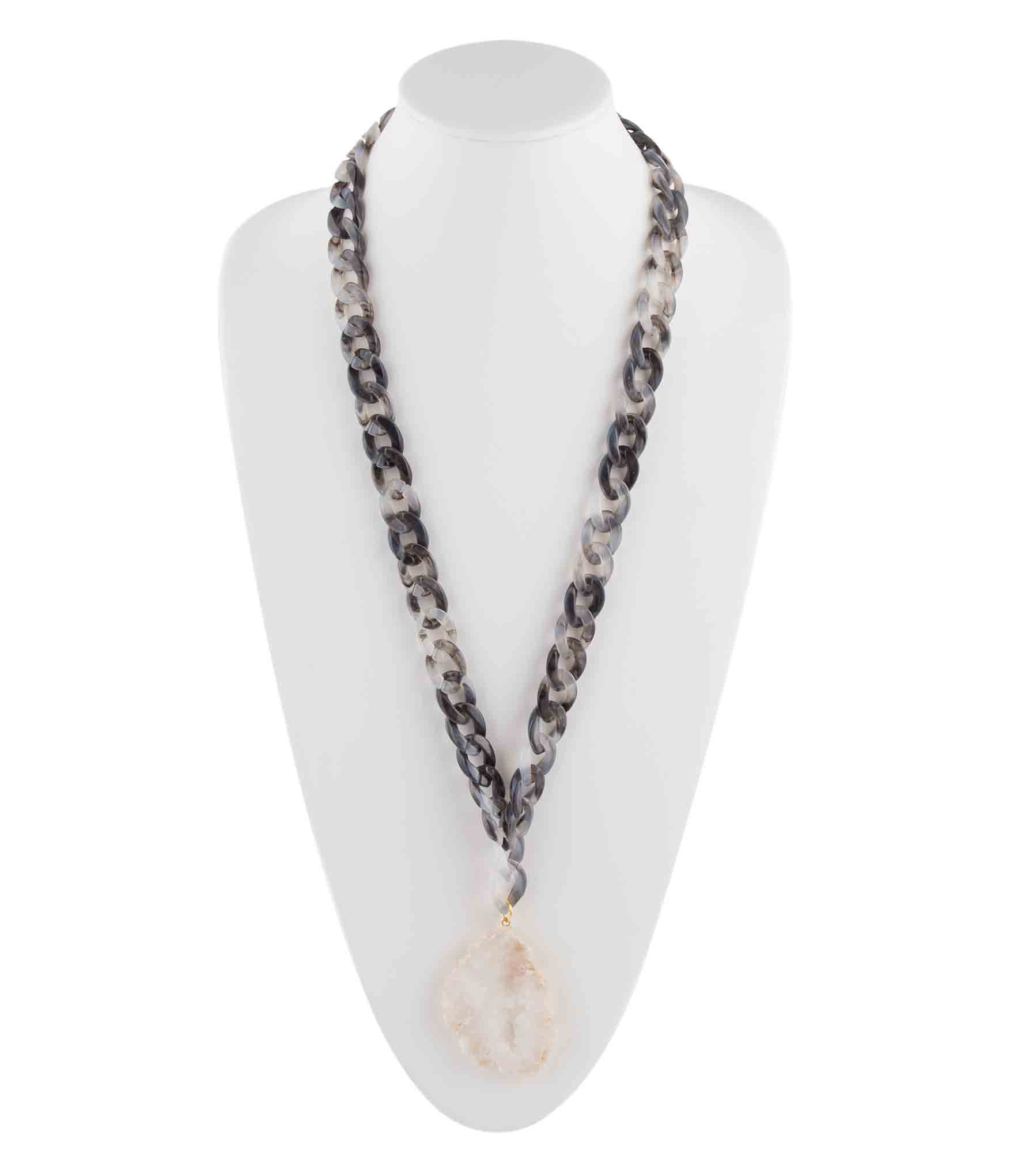 Natural White Druzy Marbled Resin Necklace