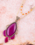 Neims Pink Carnelian Golden Pendant Necklace