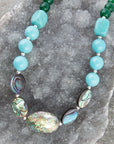 Ocean Bright Green Onyx and Blue Abalone Beaded Necklace