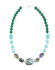 Ocean Bright Green Onyx and Blue Abalone Beaded Necklace