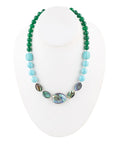 Ocean Bright Green Onyx and Blue Abalone Beaded Necklace