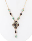 Barcelona Black Onyx and Blue Turquoise Golden Y-Necklace