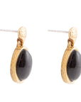 Black Onyx Hammered Post Drop Golden Earrings