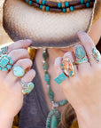 Orange Spiny Oyster and Blue Turquoise Matrix Abstract Golden Ring