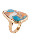 Orange Spiny Oyster and Blue Turquoise Matrix Abstract Golden Ring