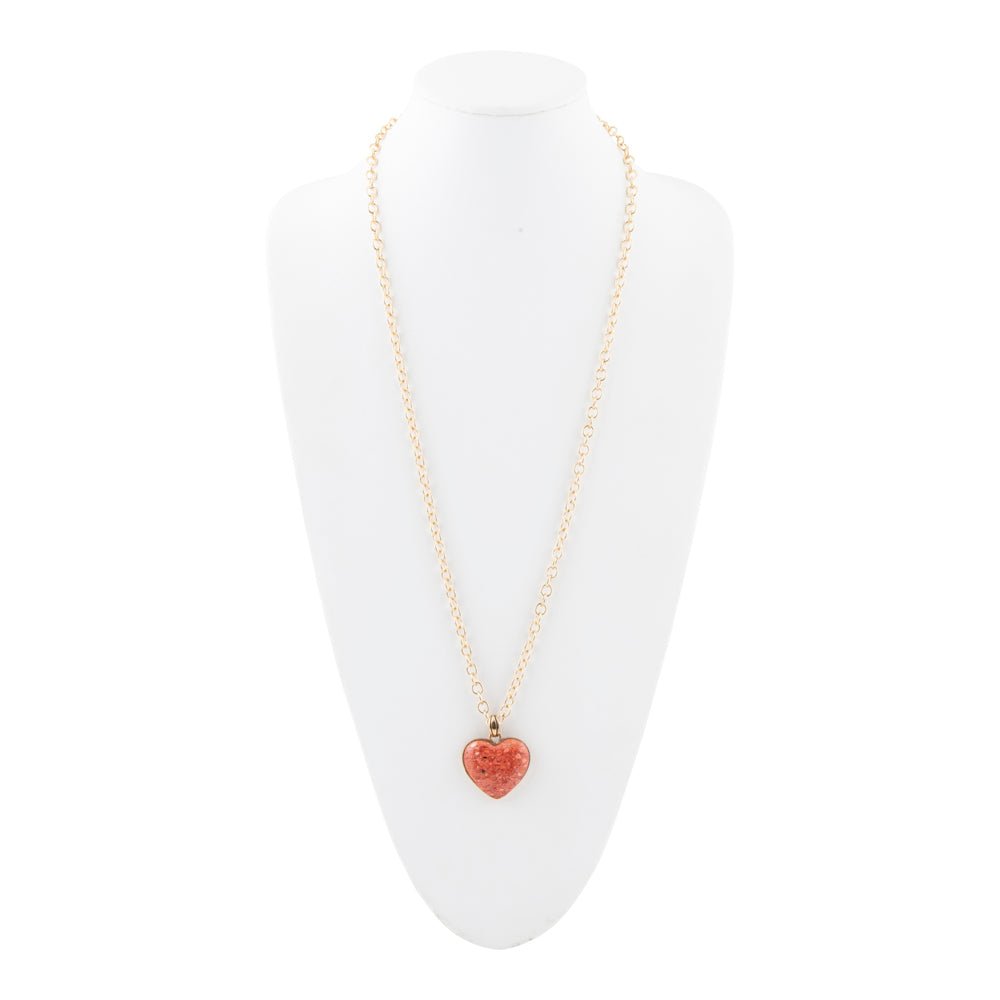 Orange Sponge Coral Golden Heart Pendant Necklace