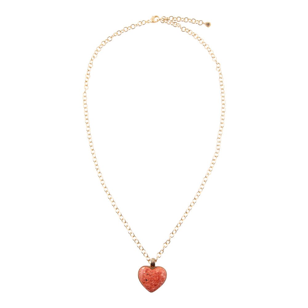 Orange Sponge Coral Golden Heart Pendant Necklace