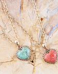 Orange Sponge Coral Heart Pendant and Golden Bronze Necklace