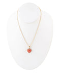 Orange Sponge Coral Heart Pendant and Golden Bronze Necklace