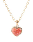 Orange Sponge Coral Heart Pendant and Golden Bronze Necklace