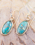 Oval Blue Turquoise Matrix Golden Drop Earrings